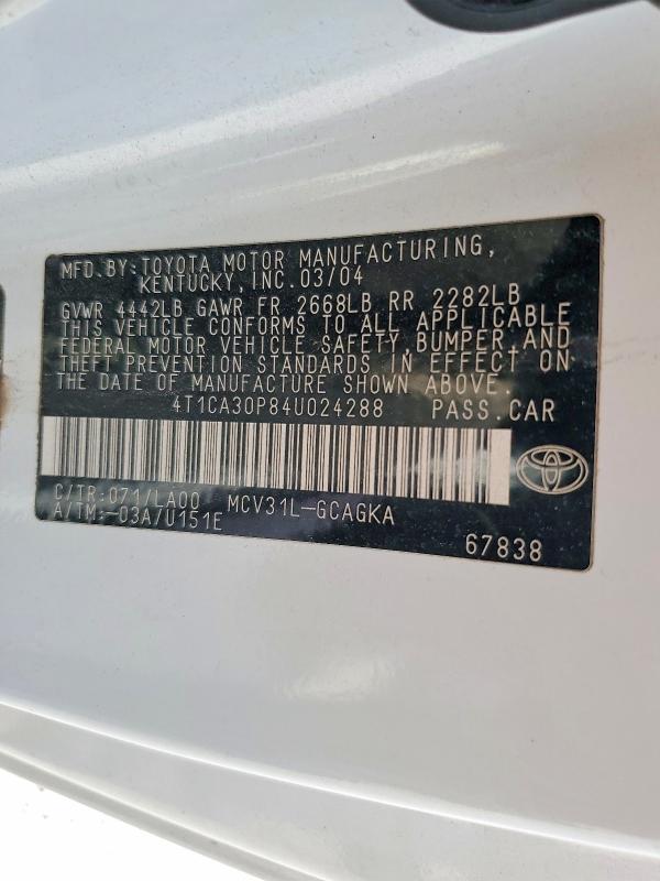 2004 Toyota Camry Solara მანქანა იყიდება აუქციონზე, vin: 4T1CA30P84U024288, აუქციონის ნომერი: 70541796