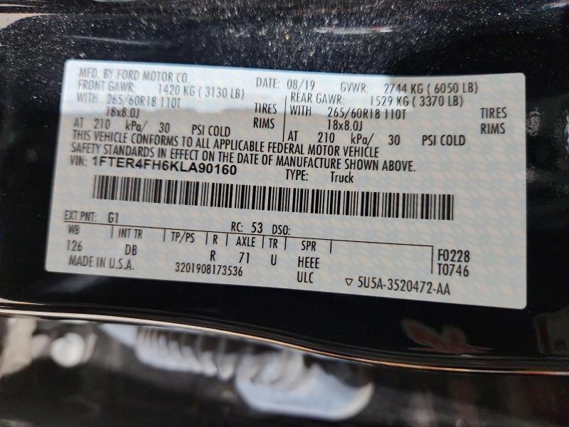 2019 Ford Ranger მანქანა იყიდება აუქციონზე, vin: 1FTER4FH6KLA90160, აუქციონის ნომერი: 71582046
