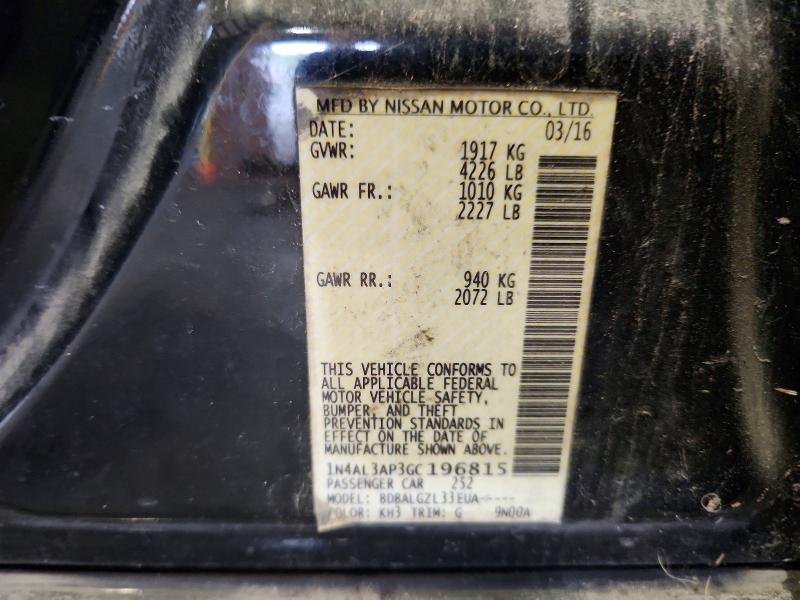 72093476 :رقم المزاد ، 1N4AL3AP3GC196815 vin ، 2016 Nissan Altima مزاد بيع