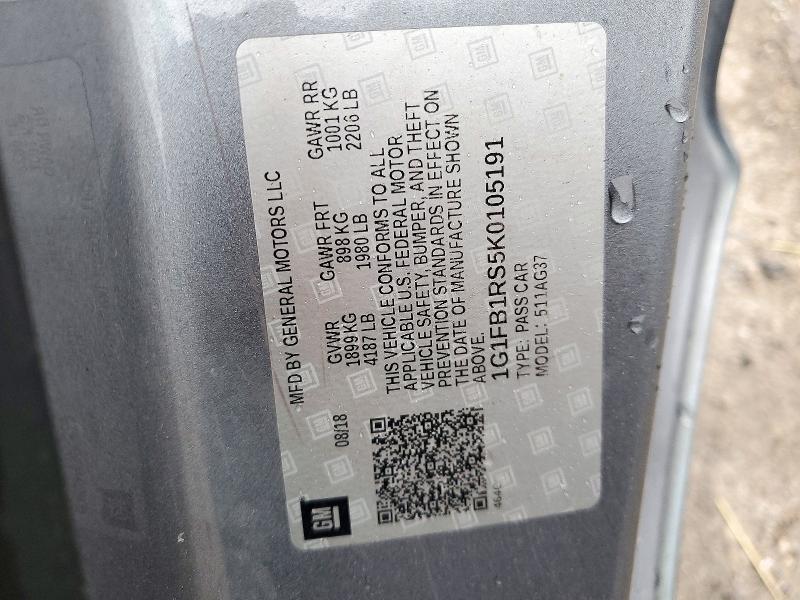 73129536 :رقم المزاد ، 1G1FB1RS5K0105191 vin ، 2019 Chevrolet Camaro مزاد بيع