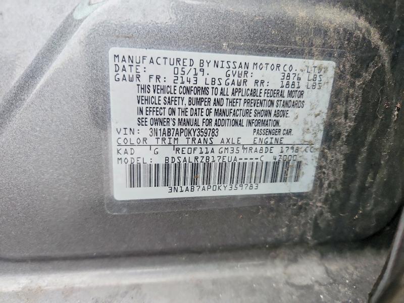 71718766 :رقم المزاد ، 3N1AB7AP0KY359783 vin ، 2019 Nissan Sentra مزاد بيع