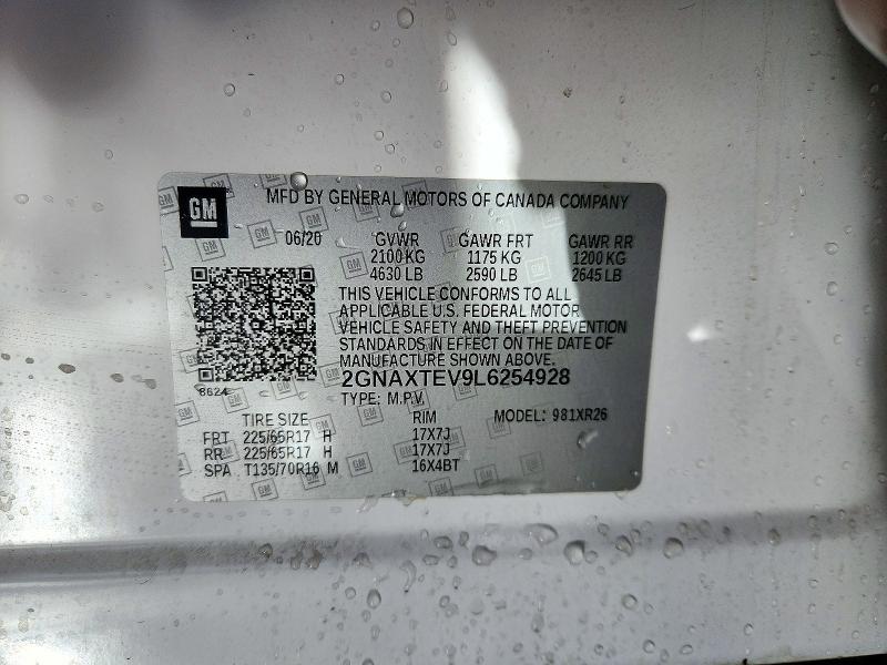 69415136 :رقم المزاد ، 2GNAXTEV9L6254928 vin ، 2020 Chevrolet Equinox مزاد بيع