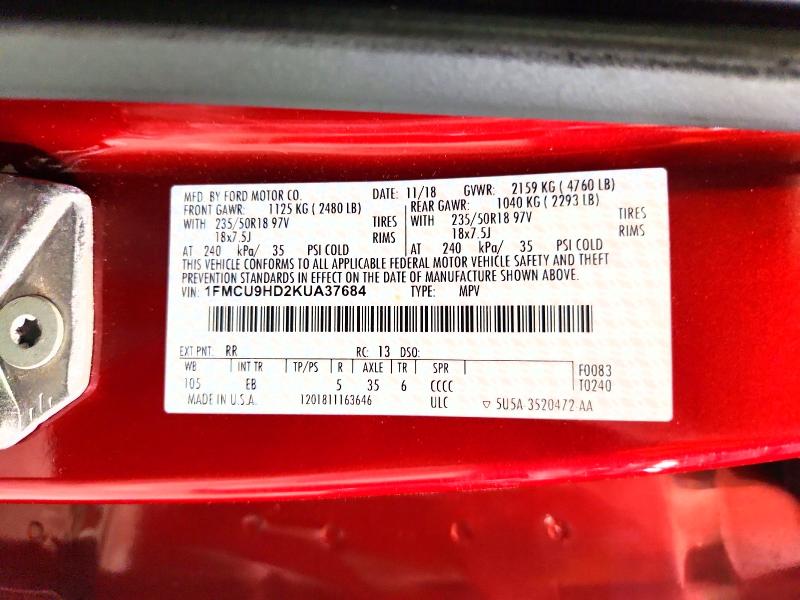 Продаж на аукціоні авто 2019 Ford Escape, vin: 1FMCU9HD2KUA37684, номер лоту: 71786896