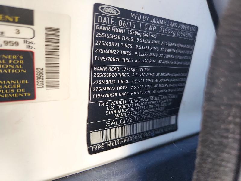 72921846 :رقم المزاد ، SALGV2TF7FA239682 vin ، 2015 Land Rover Range Rover مزاد بيع