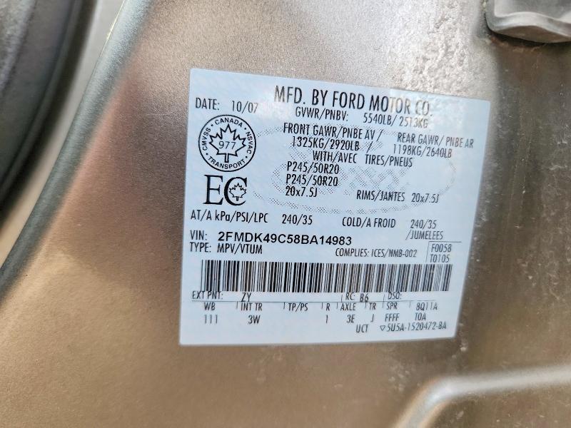 71615956 :رقم المزاد ، 2FMDK49C58BA14983 vin ، 2008 Ford Edge مزاد بيع