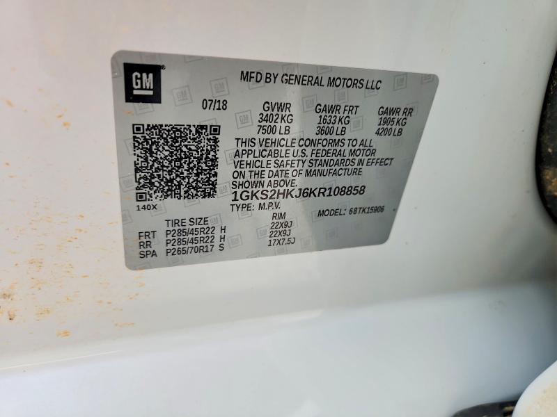 2019 Gmc Yukon Xl მანქანა იყიდება აუქციონზე, vin: 1GKS2HKJ6KR108858, აუქციონის ნომერი: 71364636