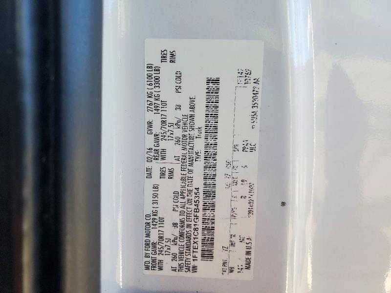 2016 Ford F150 მანქანა იყიდება აუქციონზე, vin: 1FTEX1C81GFB45354, აუქციონის ნომერი: 72571786