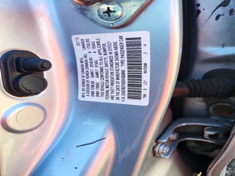 2013 Honda Civic მანქანა იყიდება აუქციონზე, vin: 2HGFB2F54DH566846, აუქციონის ნომერი: 72505656