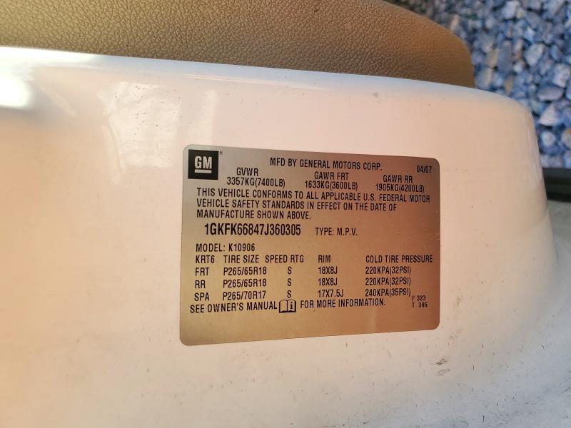 72170806 :رقم المزاد ، 1GKFK66847J360305 vin ، 2007 Gmc Yukon Xl مزاد بيع