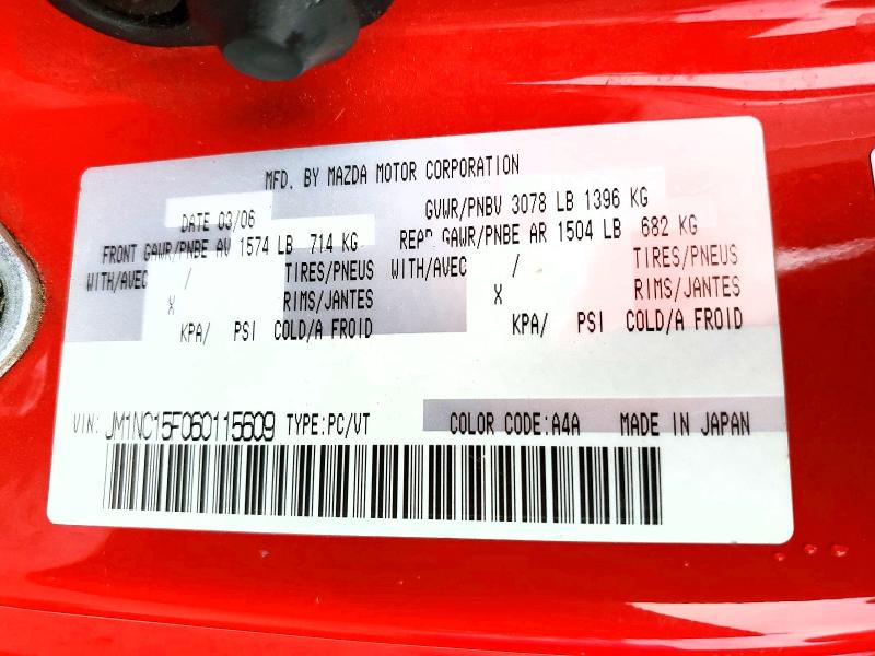 Продажа на аукционе авто 2006 Mazda Mx-5 Miata, vin: JM1NC15F060115609, номер лота: 70301896