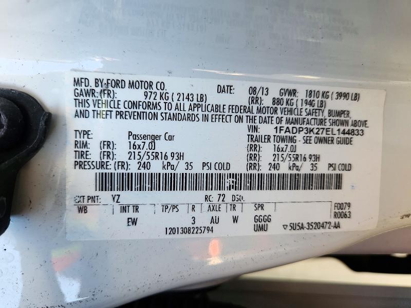 2014 Ford Focus მანქანა იყიდება აუქციონზე, vin: 1FADP3K27EL144833, აუქციონის ნომერი: 72295666