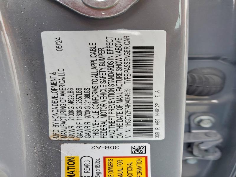 2024 Honda Accord მანქანა იყიდება აუქციონზე, vin: 1HGCY2F74RA064959, აუქციონის ნომერი: 71195226