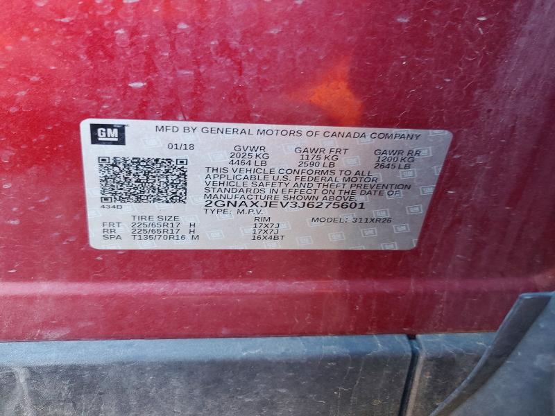 2018 Chevrolet Equinox მანქანა იყიდება აუქციონზე, vin: 2GNAXJEV3J6275601, აუქციონის ნომერი: 71489746