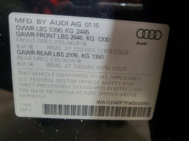 71966006 :رقم المزاد ، WA1LFAFP7FA092856 vin ، 2015 Audi Q5 مزاد بيع