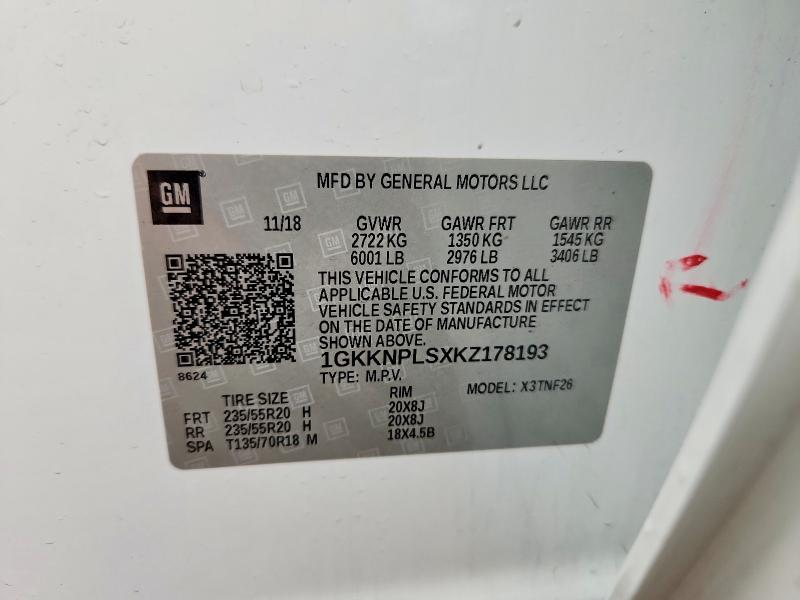 Продаж на аукціоні авто 2019 Gmc Acadia, vin: 1GKKNPLSXKZ178193, номер лоту: 71043076