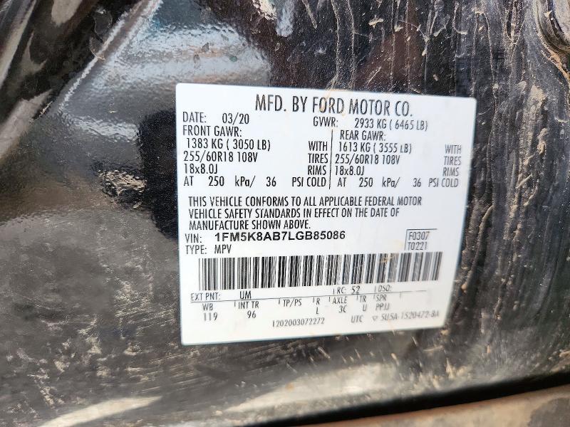 2020 Ford Explorer მანქანა იყიდება აუქციონზე, vin: 1FM5K8AB7LGB85086, აუქციონის ნომერი: 72769456