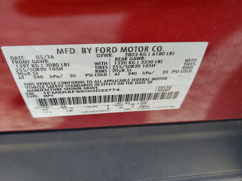 Продаж на аукціоні авто 2016 Ford Explorer, vin: 1FM5K8F89GGD22774, номер лоту: 71067146