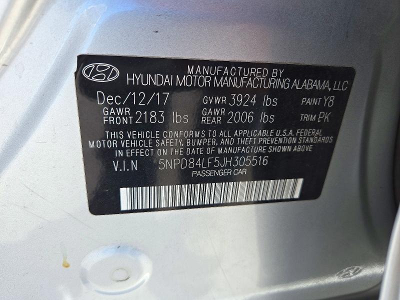 2018 Hyundai Elantra მანქანა იყიდება აუქციონზე, vin: 5NPD84LF5JH305516, აუქციონის ნომერი: 69446346
