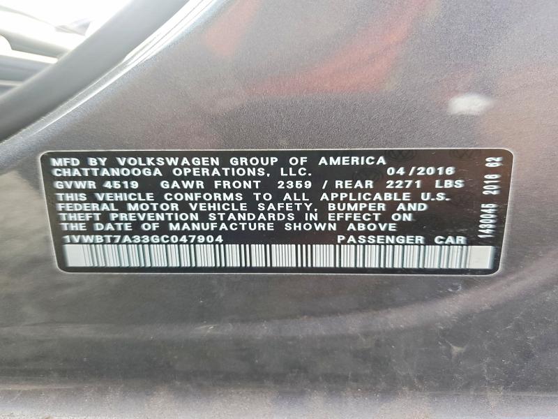 Продажа на аукционе авто 2016 Volkswagen Passat, vin: 1VWBT7A33GC047904, номер лота: 71422756