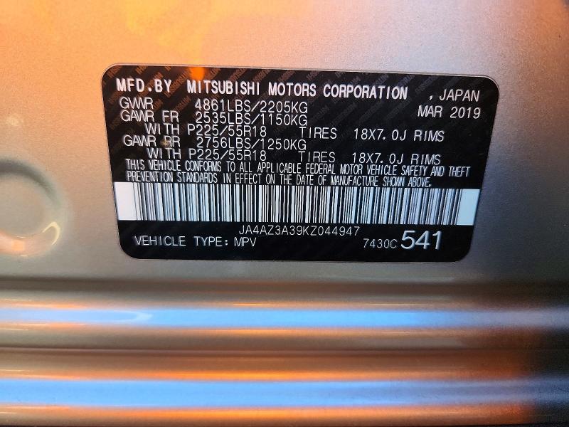 Aukcja sprzedaży 2019 Mitsubishi Outlander, vin: JA4AZ3A39KZ044947, numer aukcji: 71529086