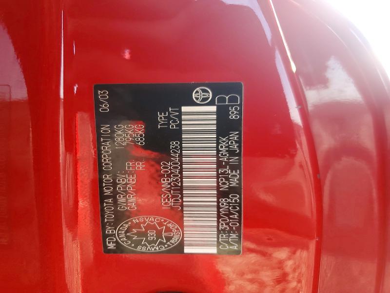 2004 Toyota Echo მანქანა იყიდება აუქციონზე, vin: JTDJT123040044238, აუქციონის ნომერი: 73665176