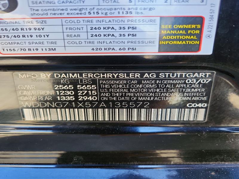 Aukcja sprzedaży 2007 Mercedes-benz S, vin: WDDNG71X57A135572, numer aukcji: 73932236