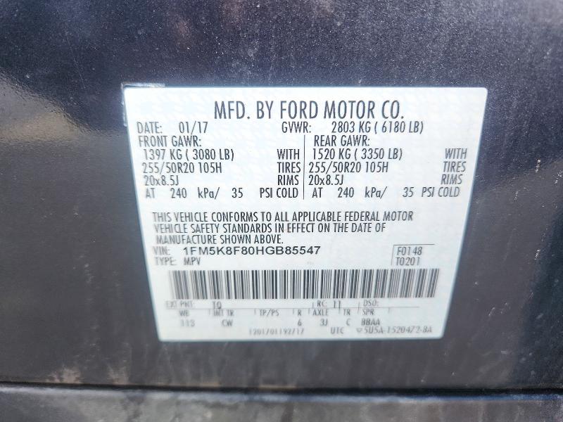 Продажа на аукционе авто 2017 Ford Explorer, vin: 1FM5K8F80HGB85547, номер лота: 72370656