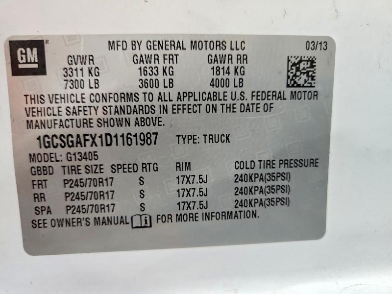 Aukcja sprzedaży 2013 Chevrolet Express G1500, vin: 1GCSGAFX1D1161987, numer aukcji: 71056326