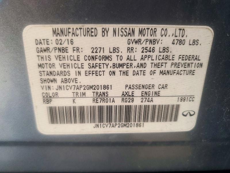 Aukcja sprzedaży 2016 Infiniti Q50, vin: JN1CV7AP2GM201861, numer aukcji: 72179916