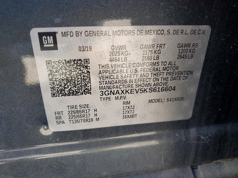 71914746 :رقم المزاد ، 3GNAXKEV5KS616604 vin ، 2019 Chevrolet Equinox مزاد بيع