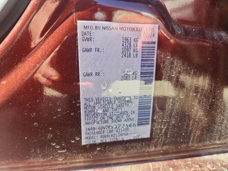 2024 Nissan Altima მანქანა იყიდება აუქციონზე, vin: 1N4BL4DV7RN372566, აუქციონის ნომერი: 71448566