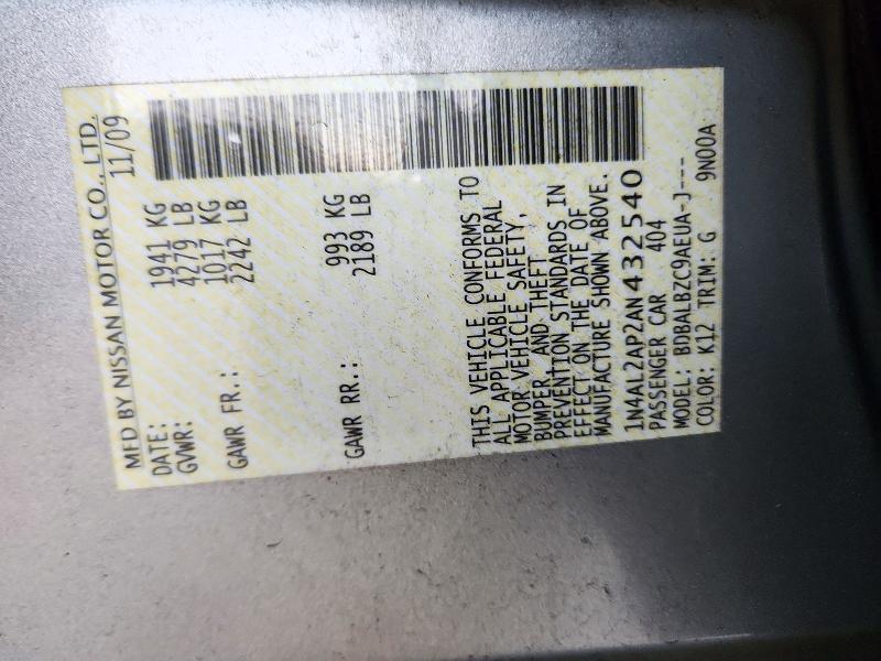 2010 Nissan Altima მანქანა იყიდება აუქციონზე, vin: 1N4AL2AP2AN432540, აუქციონის ნომერი: 71784956