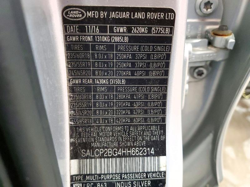 Продаж на аукціоні авто 2017 Land Rover Discovery Sport, vin: SALCP2BG4HH662314, номер лоту: 72945156