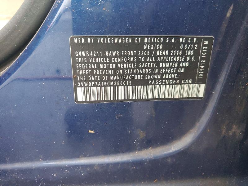 Aukcja sprzedaży 2012 Volkswagen Jetta, vin: 3VWDP7AJ6CM386015, numer aukcji: 71931026