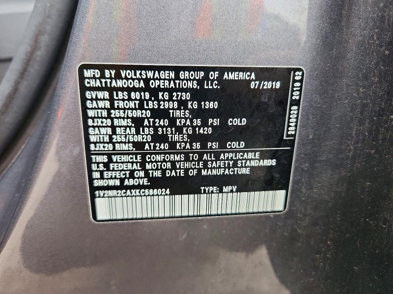 Aukcja sprzedaży 2019 Volkswagen Atlas, vin: 1V2NR2CAXKC586024, numer aukcji: 71389416