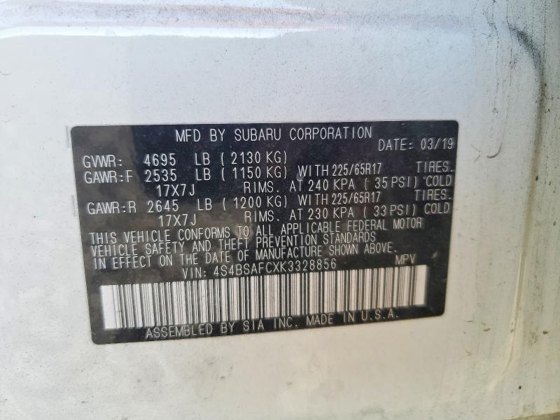 71627156 :رقم المزاد ، 4S4BSAFCXK3328856 vin ، 2019 Subaru Outback مزاد بيع