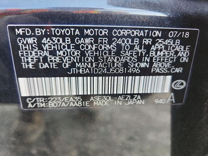 Aukcja sprzedaży 2018 Lexus Is, vin: JTHBA1D24J5081496, numer aukcji: 71518376