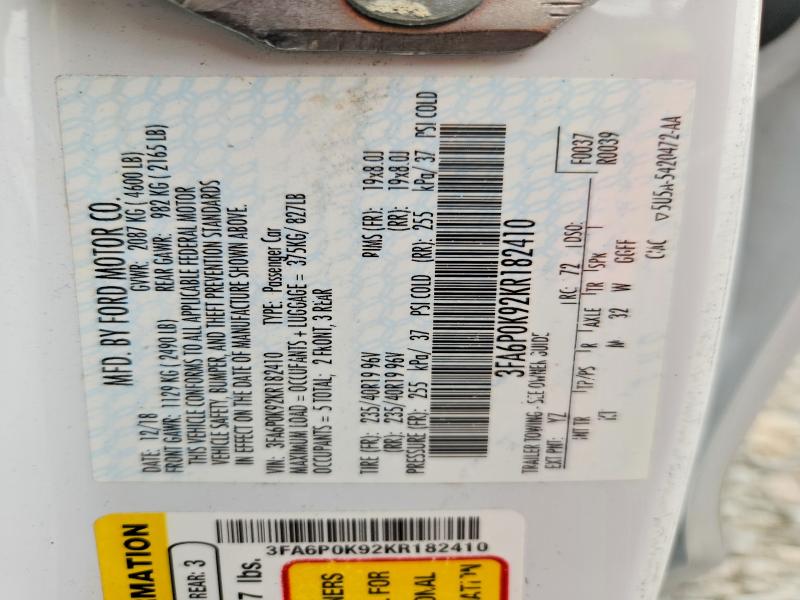 Продажа на аукционе авто 2019 Ford Fusion, vin: 3FA6P0K92KR182410, номер лота: 71550566