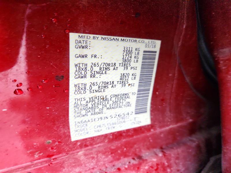 72631446 :رقم المزاد ، 1N6AA1EJ9JN526542 vin ، 2018 Nissan Titan مزاد بيع