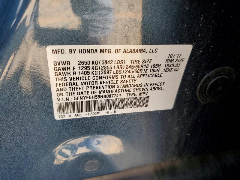 Продаж на аукціоні авто 2017 Honda Pilot, vin: 5FNYF6H56HB087744, номер лоту: 72136456