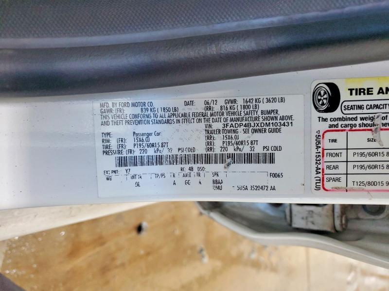 2013 Ford Fiesta მანქანა იყიდება აუქციონზე, vin: 3FADP4BJXDM103431, აუქციონის ნომერი: 71882856