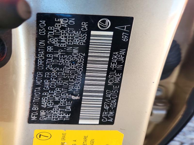 71805936 :رقم المزاد ، JTHBA30G045033592 vin ، 2004 Lexus Es مزاد بيع