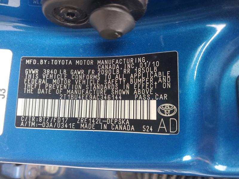 2010 Toyota Corolla მანქანა იყიდება აუქციონზე, vin: 2T1BU4EE9AC346144, აუქციონის ნომერი: 71239576
