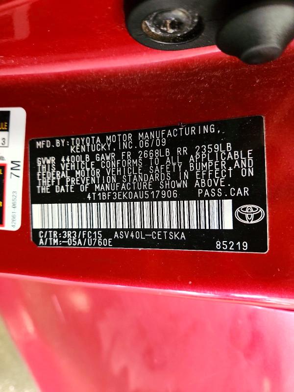 Продажа на аукционе авто 2010 Toyota Camry, vin: 4T1BF3EK0AU517906, номер лота: 71977506