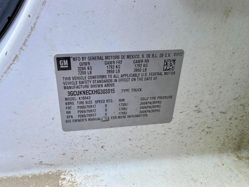 71626216 :رقم المزاد ، 3GCUKNECXHG303015 vin ، 2017 Chevrolet Silverado مزاد بيع