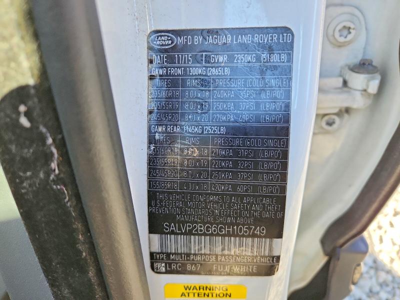 Aukcja sprzedaży 2016 Land Rover Range Rover Evoque, vin: SALVP2BG6GH105749, numer aukcji: 71868316