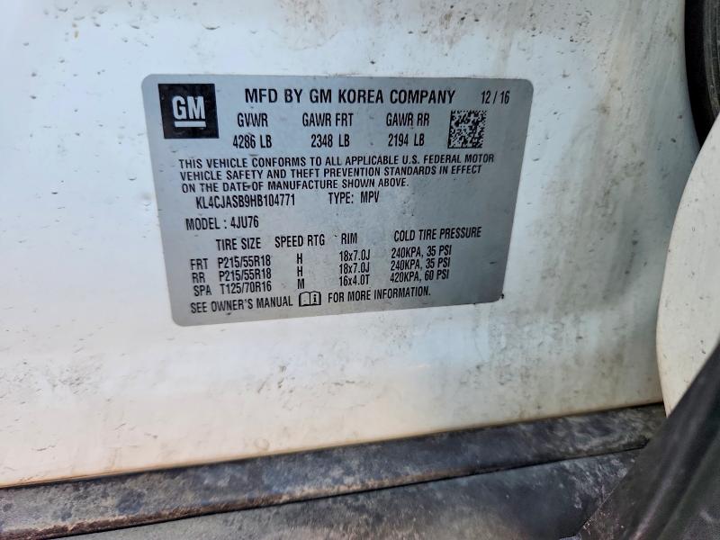 69462206 :رقم المزاد ، KL4CJASB9HB104771 vin ، 2017 Buick Encore مزاد بيع