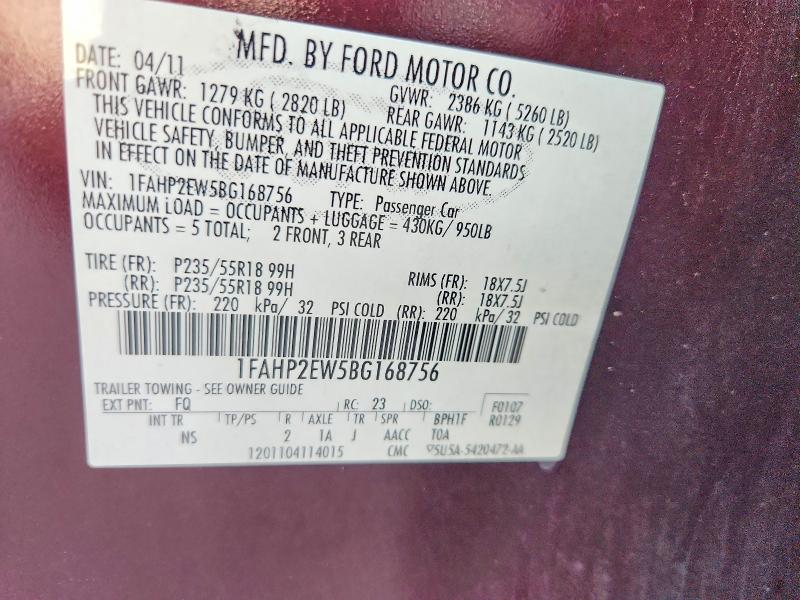 Aukcja sprzedaży 2011 Ford Taurus, vin: 1FAHP2EW5BG168756, numer aukcji: 70661116