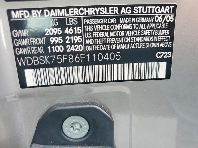 Aukcja sprzedaży 2006 Mercedes-benz Sl, vin: WDBSK75F86F110405, numer aukcji: 71379166