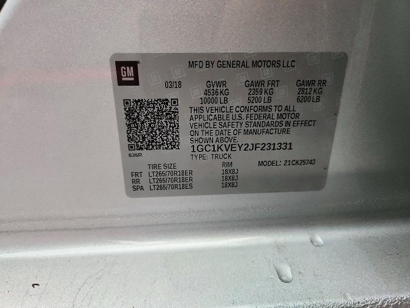 2018 Chevrolet Silverado მანქანა იყიდება აუქციონზე, vin: 1GC1KVEY2JF231331, აუქციონის ნომერი: 72539406